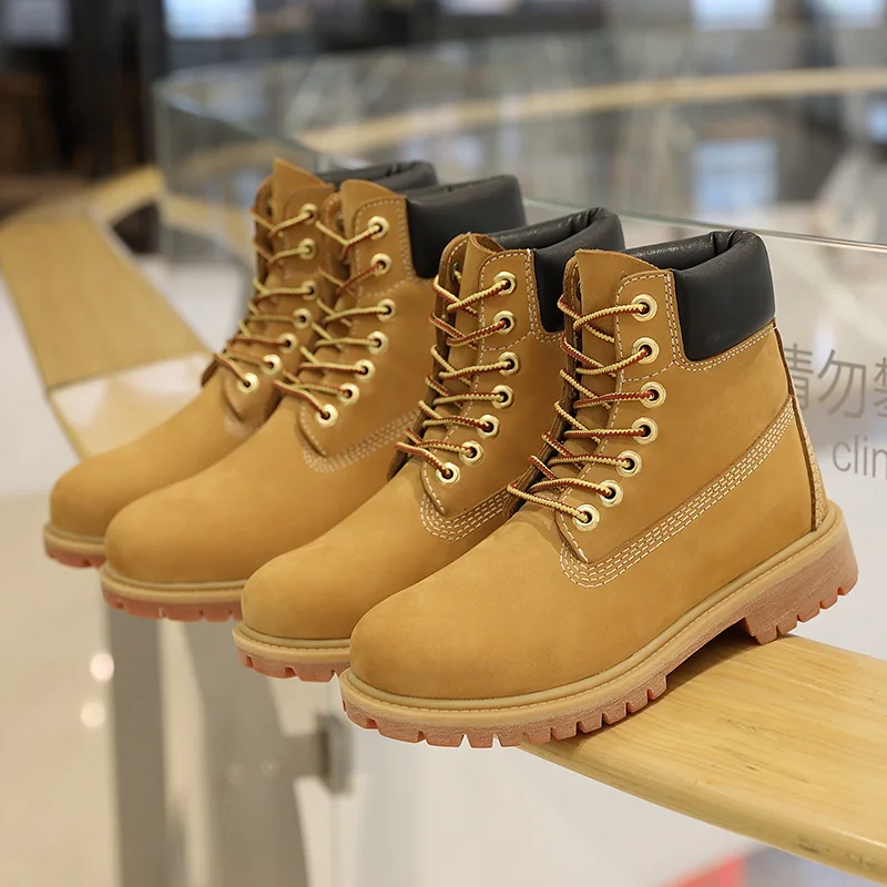 Leather Boots Sneakers Walking Men\'s and Women\'s Breathable High Top Cowhide Boots Lovers Outdoor Waterproof Anti-collision Cow
