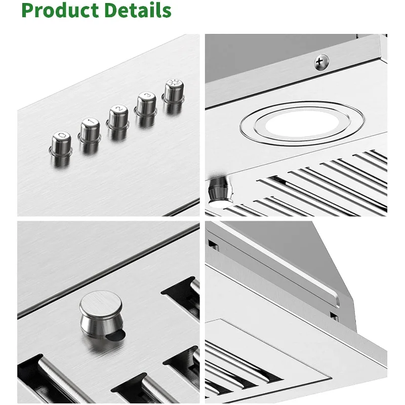 شفاط المطبخ إدراج 36 بوصة 600CFM الفولاذ المقاوم للصدأ المنزلية المدمج في غطاء فتحة التهوية أنبوبي/بدون قنوات قابلة للتحويل، تهوية المطبخ