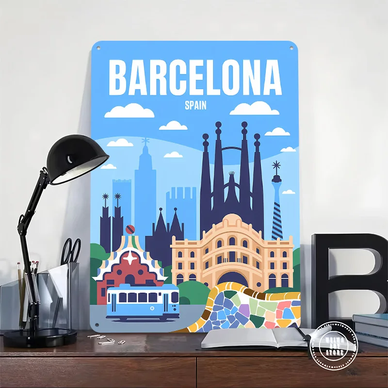 Barcelona Decoration for Bedroom Decorations for Living Room Home Decor Ornaments Funny Signs Garage Accessories Tin Sign Items
