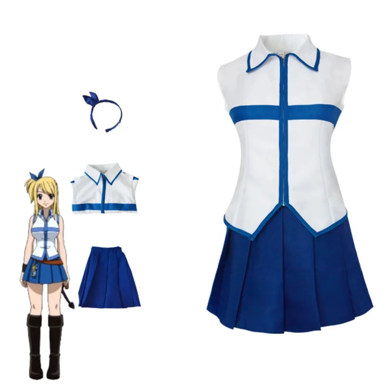 CyAnime FAIRY TAIL Lucy Heartfilia Cosplay Costume Slayers White Shirt Skirt Uniform Headband Wig Woman Sexy Carnival Party Suit