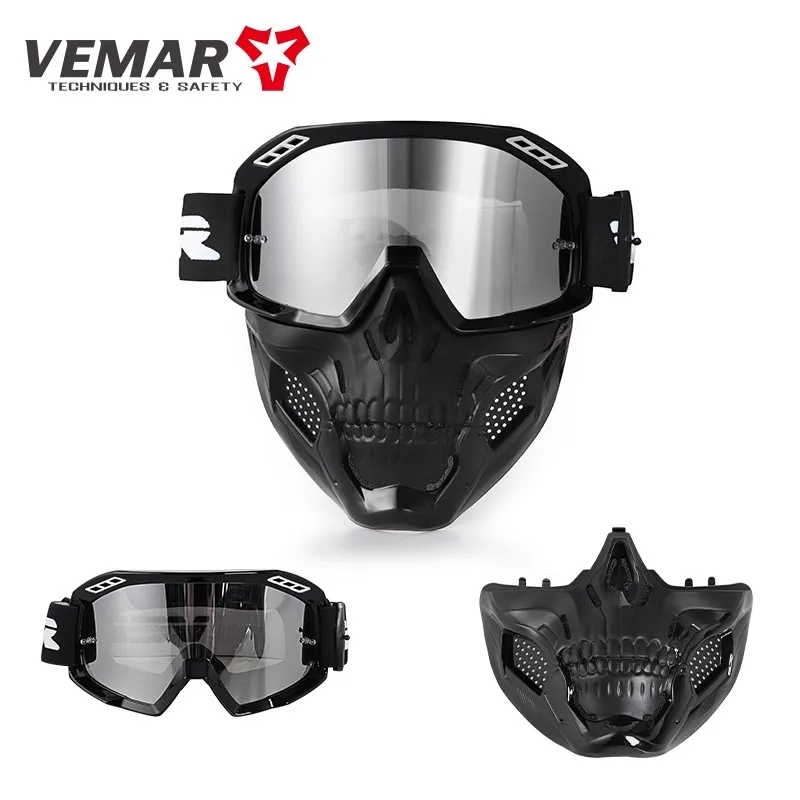 

Retro Skull Motorcycle Mask with HD PC Goggles Dustproof/Windproof/UV400 Protection Anti-Impact Design Motorbike Goggs for Men