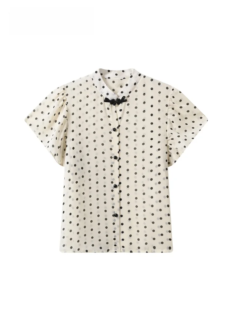 

Cara CLUB plus Size Polka Dot Shirt Women's Short Sleeve Fashionable Summer Top for Plump Sisters High Waist Loose Fit Casual...