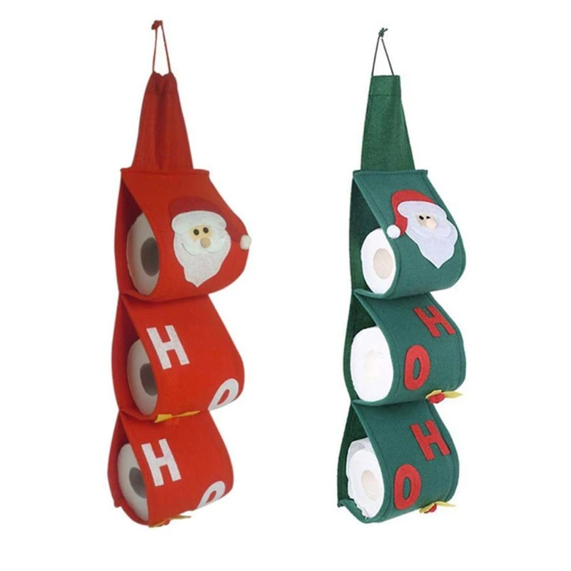 Christmas Toilet Paper Roll Storage Bag Santa Towel Holder Papers 3 Layer for Home Bedroom Bathroom Hanging