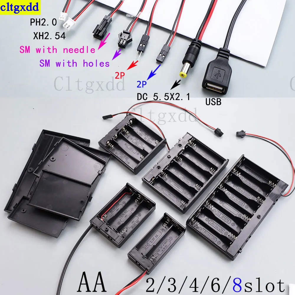 

Cltgxdd 1 set 8-slot AA battery holder cartridge PH2.0 XH2.54 SM DC USB lead with on/off switch cover 2 3 4 6 8 slots
