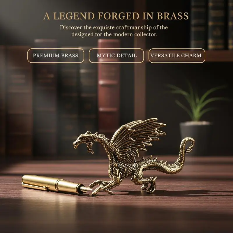 1PC Mini Brass Dragon And Griffin Figurines Detailed Carving Antique Finish Desktop Decor Collection