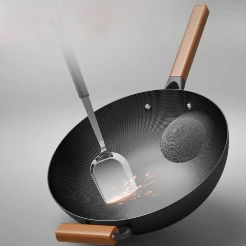 Iron pan wok household uncoated nitriding refined iron pan wok non-stick pan universal stove