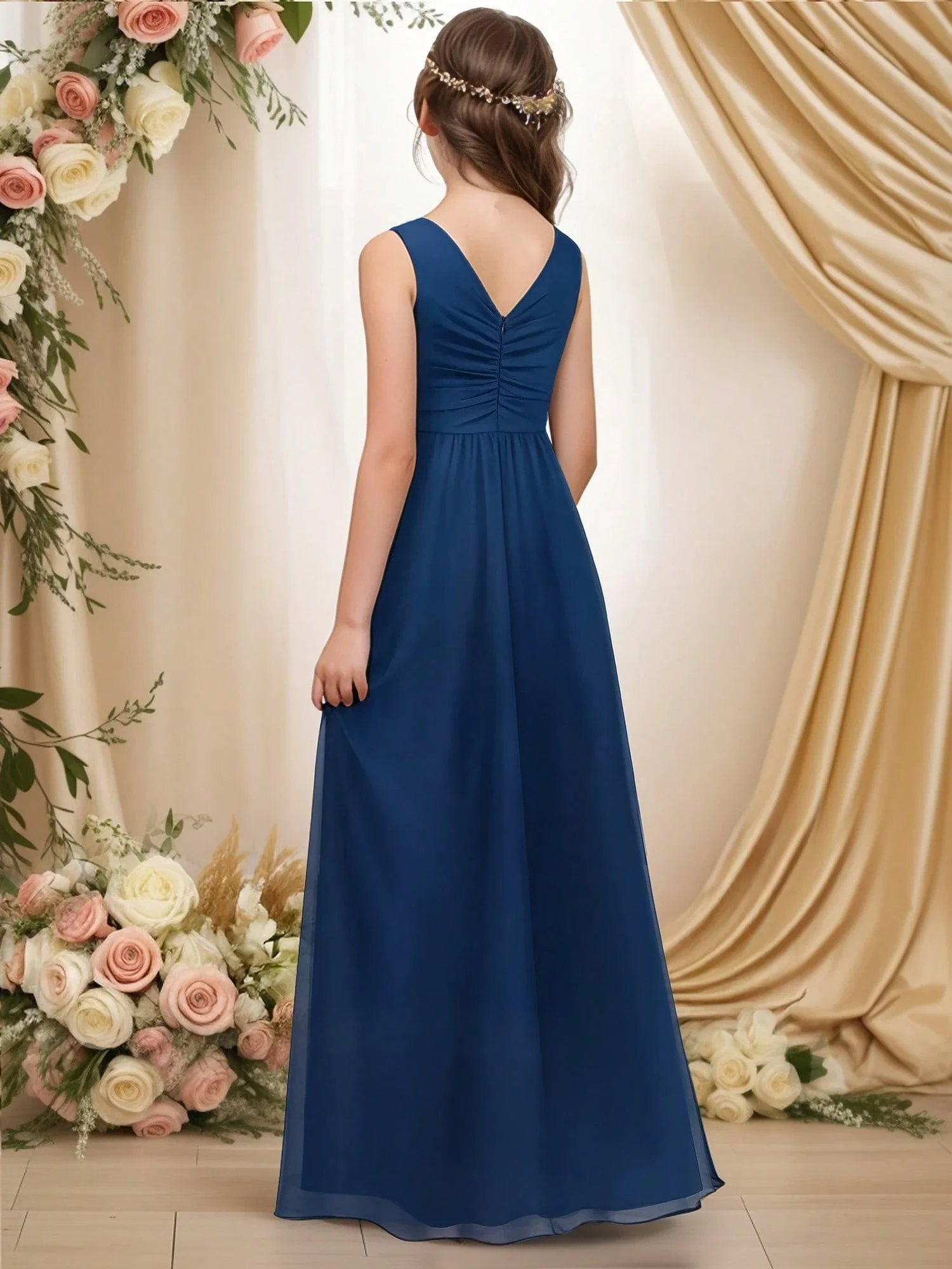 

V-Neck Ruched Back A-Line Floor Length Chiffon Bridesmaid Dress