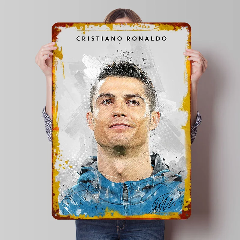 Cristiano Ronaldo Gedrucktes Poster Individualisierte Retro-Wandkunst Vintage Metallschilder für Heim-Raumdekoration Gaming-Büro-Dekor