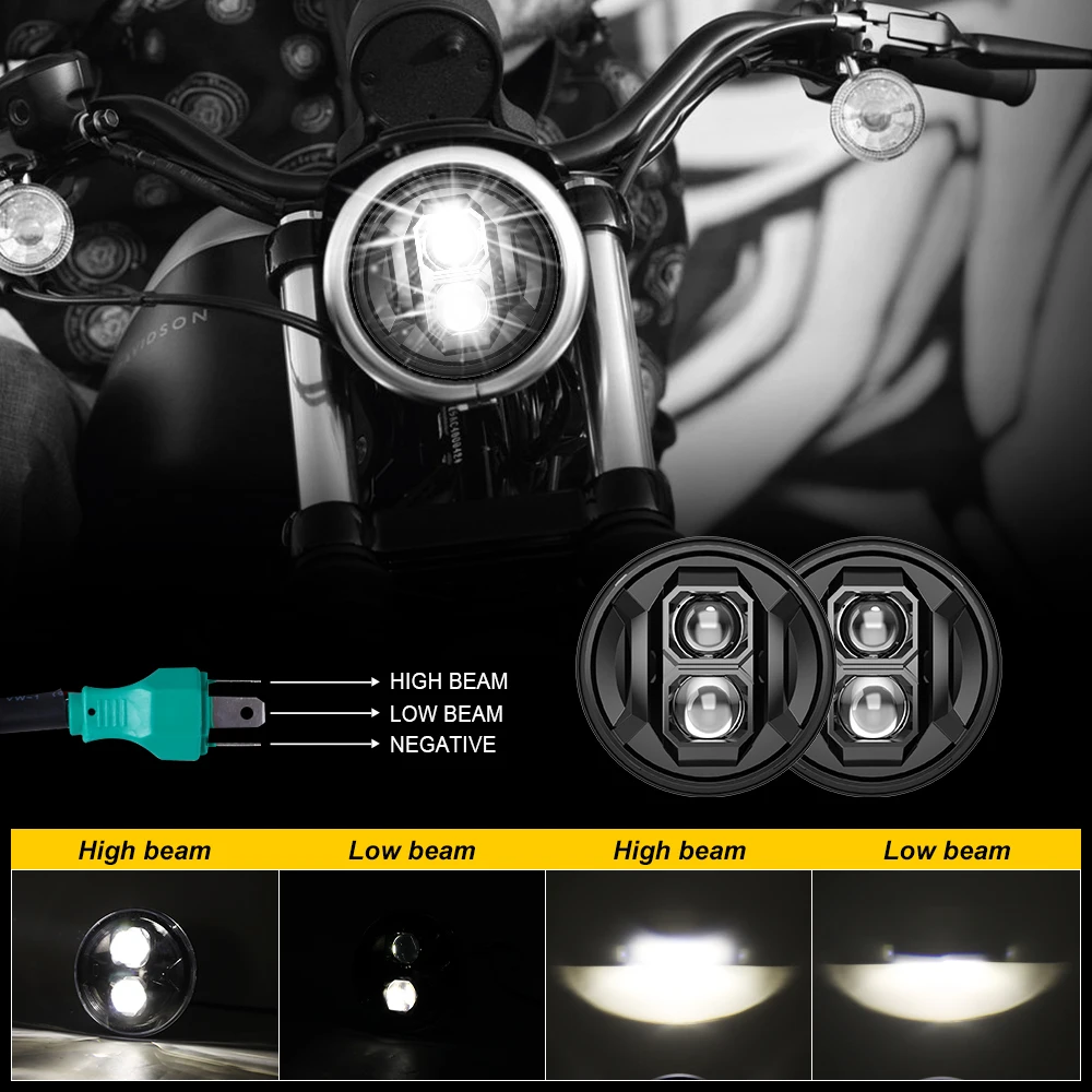 E-mark DOT Approved 7" Inch Motorcycle LED Headlight DRL Lamp For Harley Davidsion Yamaha BMW Lada Jeep JK Chevy Ford Headlamp view 2