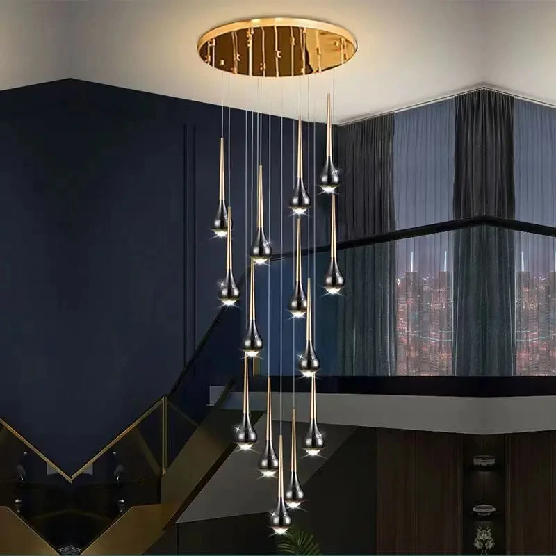 

Duplex Building Loft Villa Stair Long Chandelier Nordic Modern Simple Hollow High Light Luxury Hotel Apartment Living Room Lamp