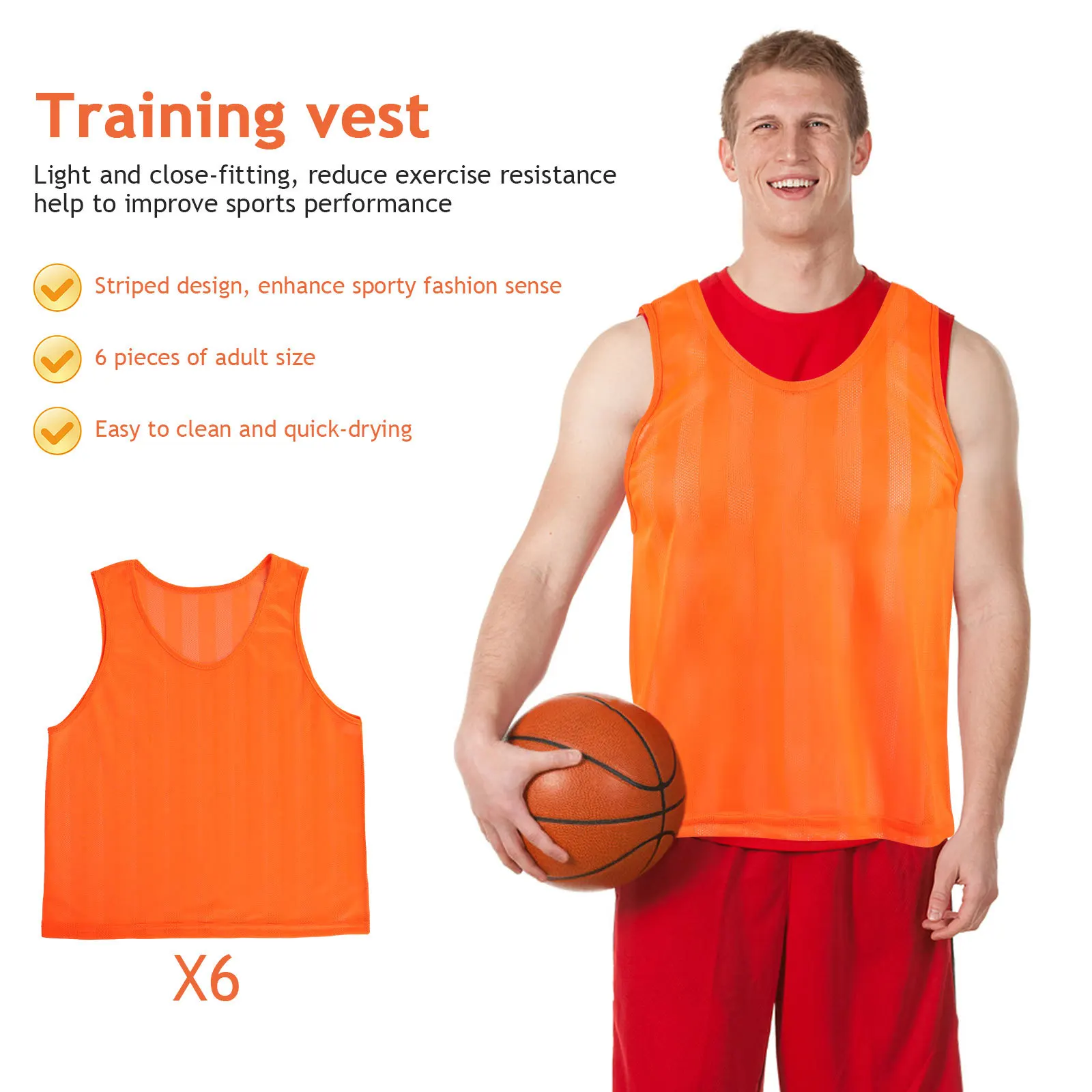 6 stuks voetbal slabbetjes mesh trainingsvesten lichtgewicht ademend teampraktijk sport Hesjes voetbalvest truien oranje vest voor heren