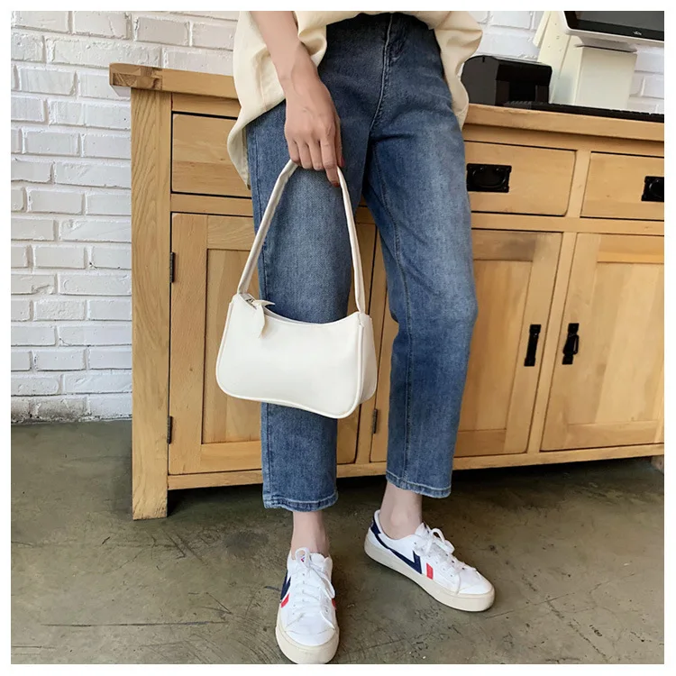 1pc Retro Soft PU Leather Women Shoulder Underarm Bag Casual Solid Color Small Top-Handle Handbag Ladies Fashion Shoulder Bag image 5