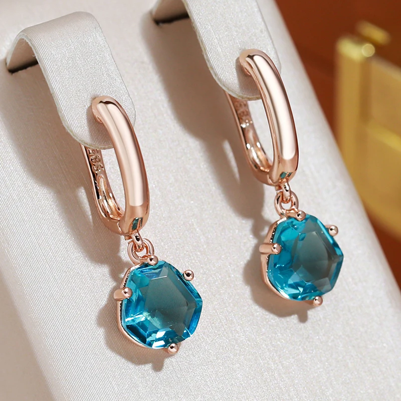 JULYDREAM Geometric Blue Zircon Light Luxury Dangle Earrings 585 Gold Color Simple Women Jewelry Party Daily Sexy Accessories