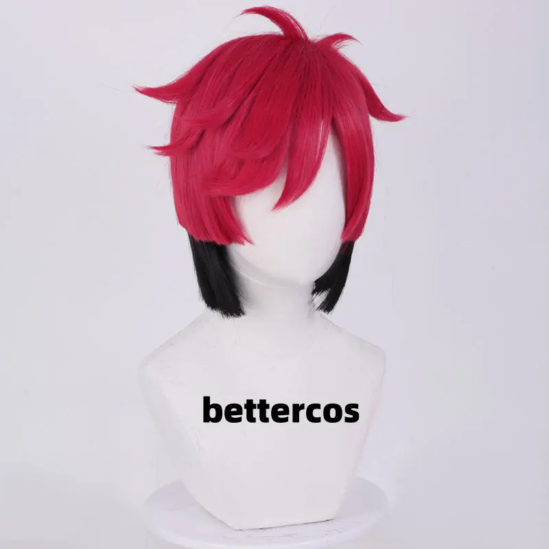 Alastor Cosplay Wig Red Black Heat Resistant Synthetic Hair Anime Cosplay Wigs + Wig Cap image 3