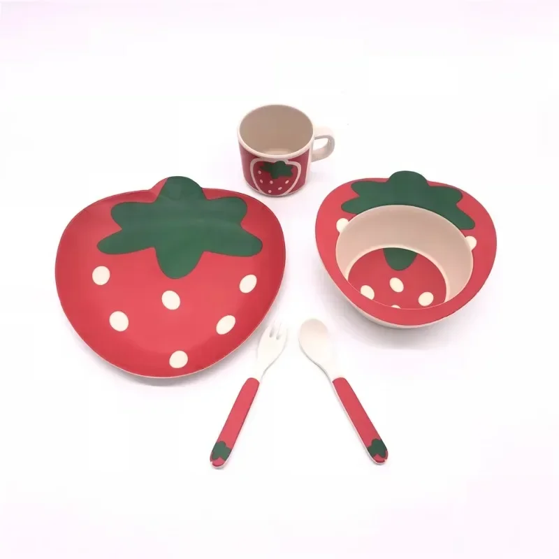 Children's Bamboo Tableware Set Cute Baby Plates Durable Eco-Friendly Dinnerware Gift for Kids