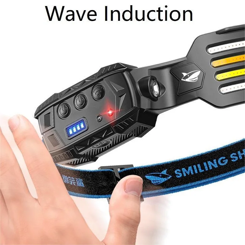 Smiling Shark TD0125C Headlight Wave Induction Lightweight Headlamp Rechargeable Waterproof Head Torch for Night Working Hiking