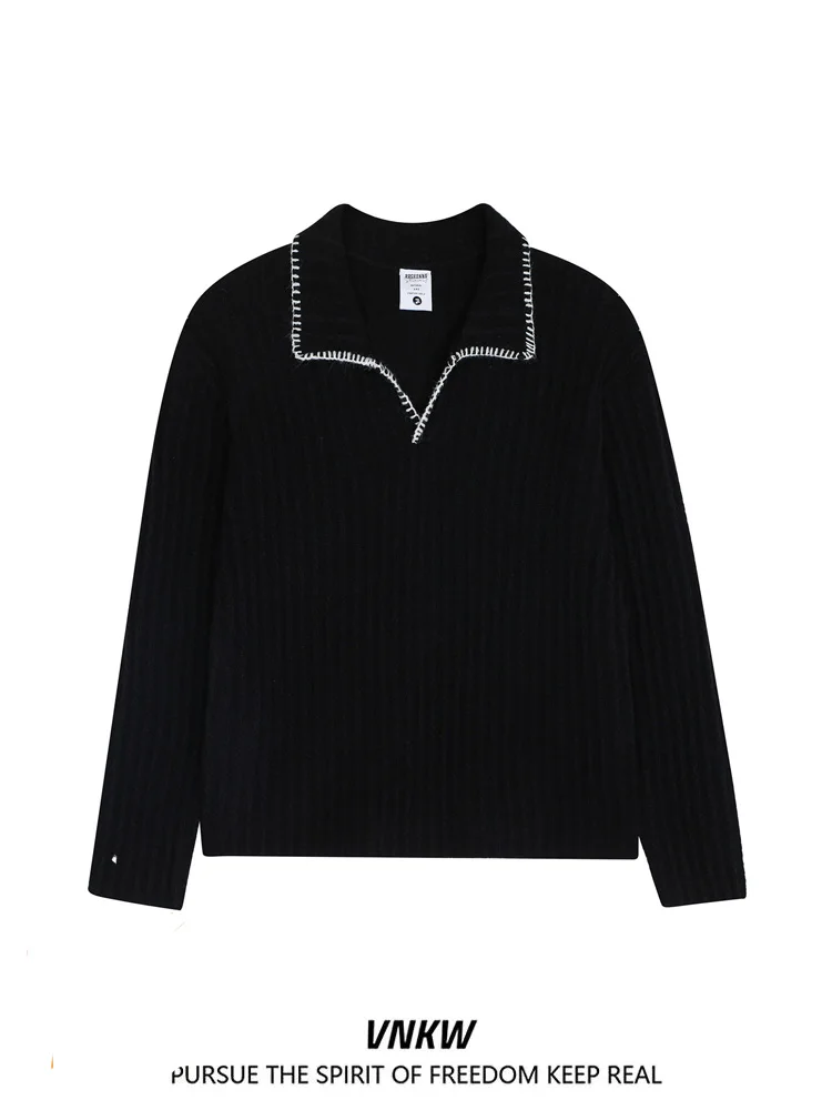 

Thiened Ne вязаный свитер, мужской свободный крой, осенне-зимний теплый однотонный свитер для пар, удобный винтажный свитер