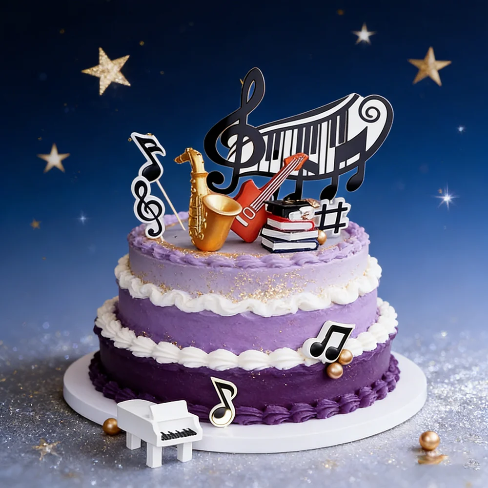 Music Theme Cake Toppers Mini Musical Instrument Resin Sax Piano Guitar Piano Notes for Birthday Graduation Party Blessing Decor