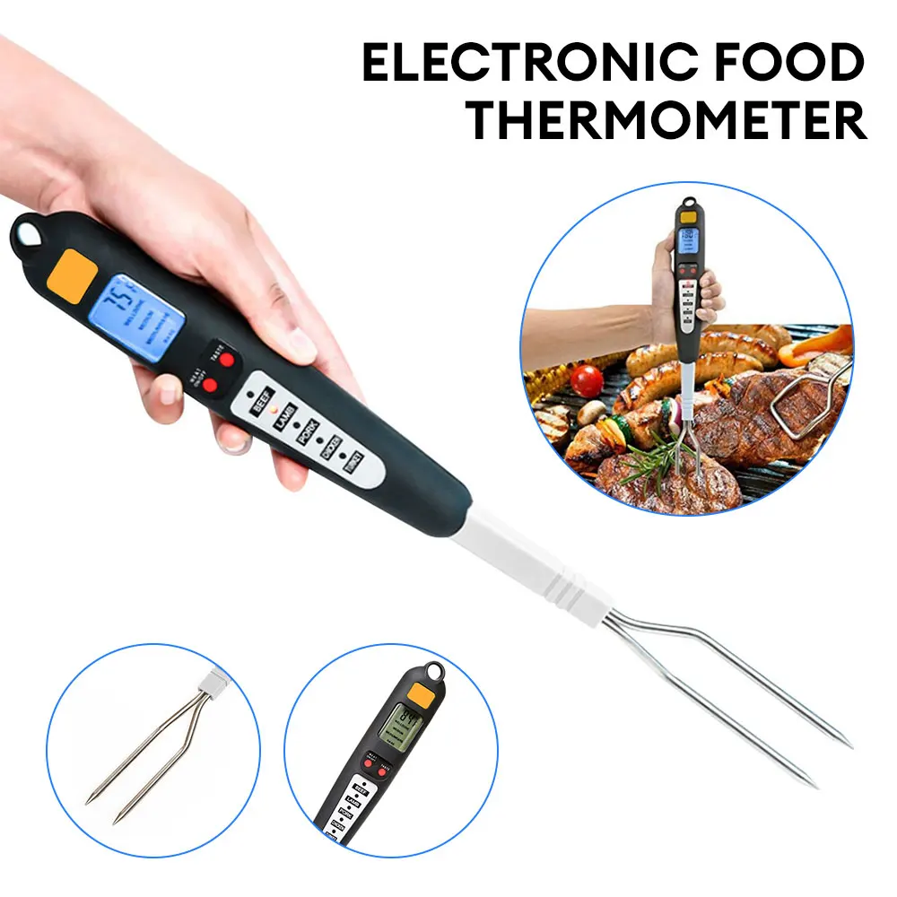 304 Stainless Steel Electronic Thermometer with Double Fork for Kitchen Barbecue - Accurate Food Cooking Temperature Probe