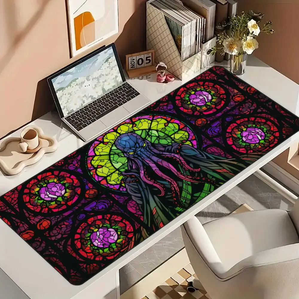 Волшебный коврик в стиле осьминога из цветного стекла, коврик для мыши, настольный коврик с прошитыми краями, нескользящая резиновая основа, аксессуары для ПК, игровой коврик, коврик