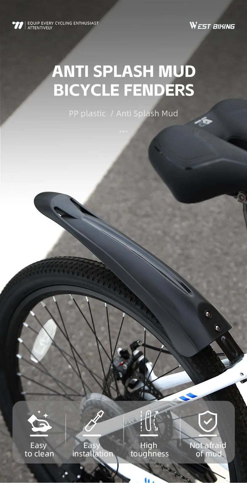 WEST BIKING Breite Fahrrad-Schutzbleche, Hohlschutzblech-Set für 20-24 Zoll Mountainbikes, für Regenfahrten auf dem Trail, aus strapazierfähigem PP-Kunststoff – Detail 1