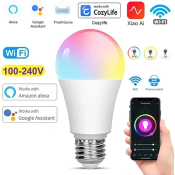 스마트 라이프 전구 E27 9W 와이파이 버블 디밍 LED 라이트, 음성 제어 전구, RGBCW 100-240V, 알렉사 구글 홈 지지대