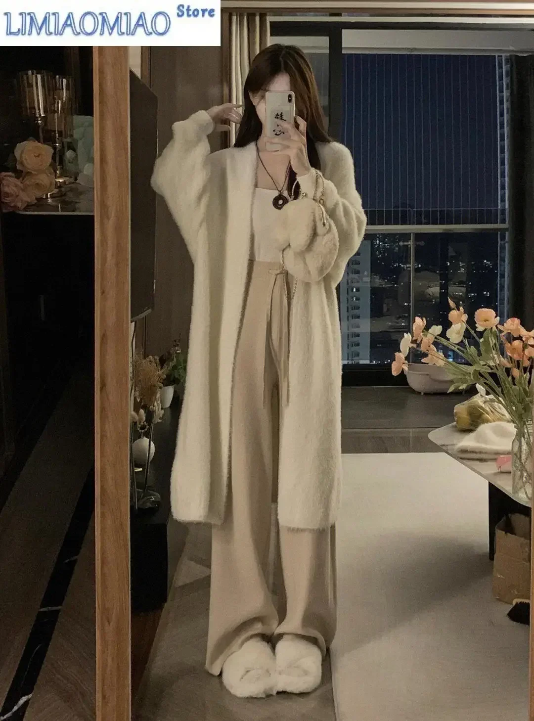 

Knit Wide-leg Pants Women's Autumn/winter Towel Pants Floor Length Casual Women's Trousers Straight Wool Trousers Winter