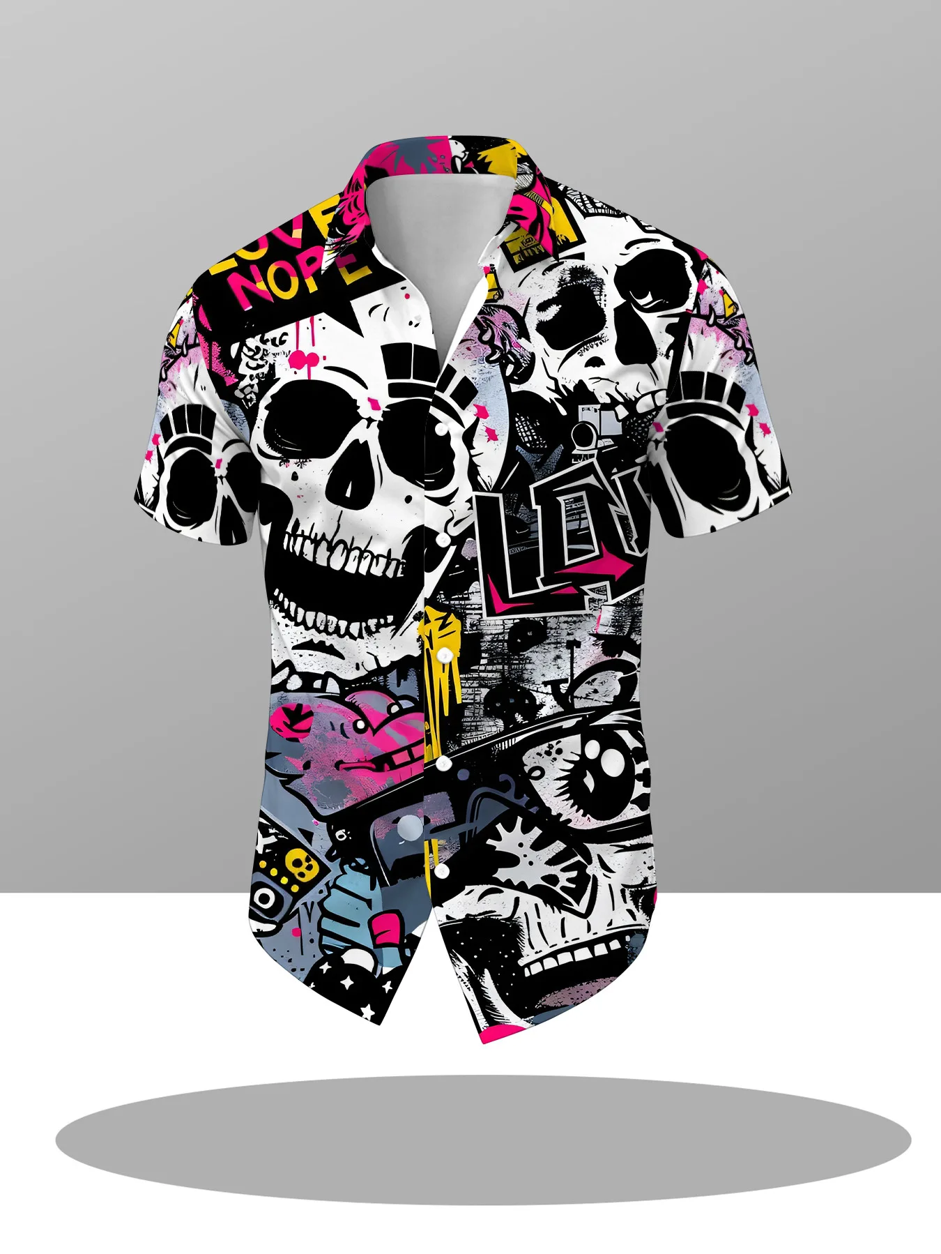 Unisex Loose Button Down Shirt Street Art Skull Graffiti Splash Graphic Print Camp Collar Short Sleeve Outdoor Leisure Tops