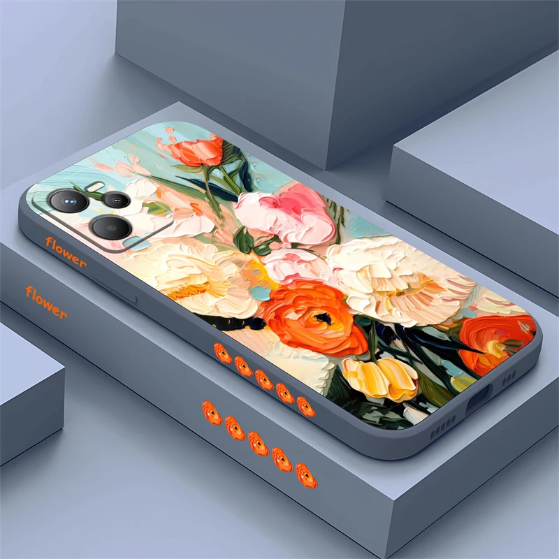 Phone Case For OPPO Realme C30S C30 C21Y C25Y C21 C20 C15 C11 C55 C53 C35 C33 C31 Luxury Flower Liquid Shockproof Soft Cover