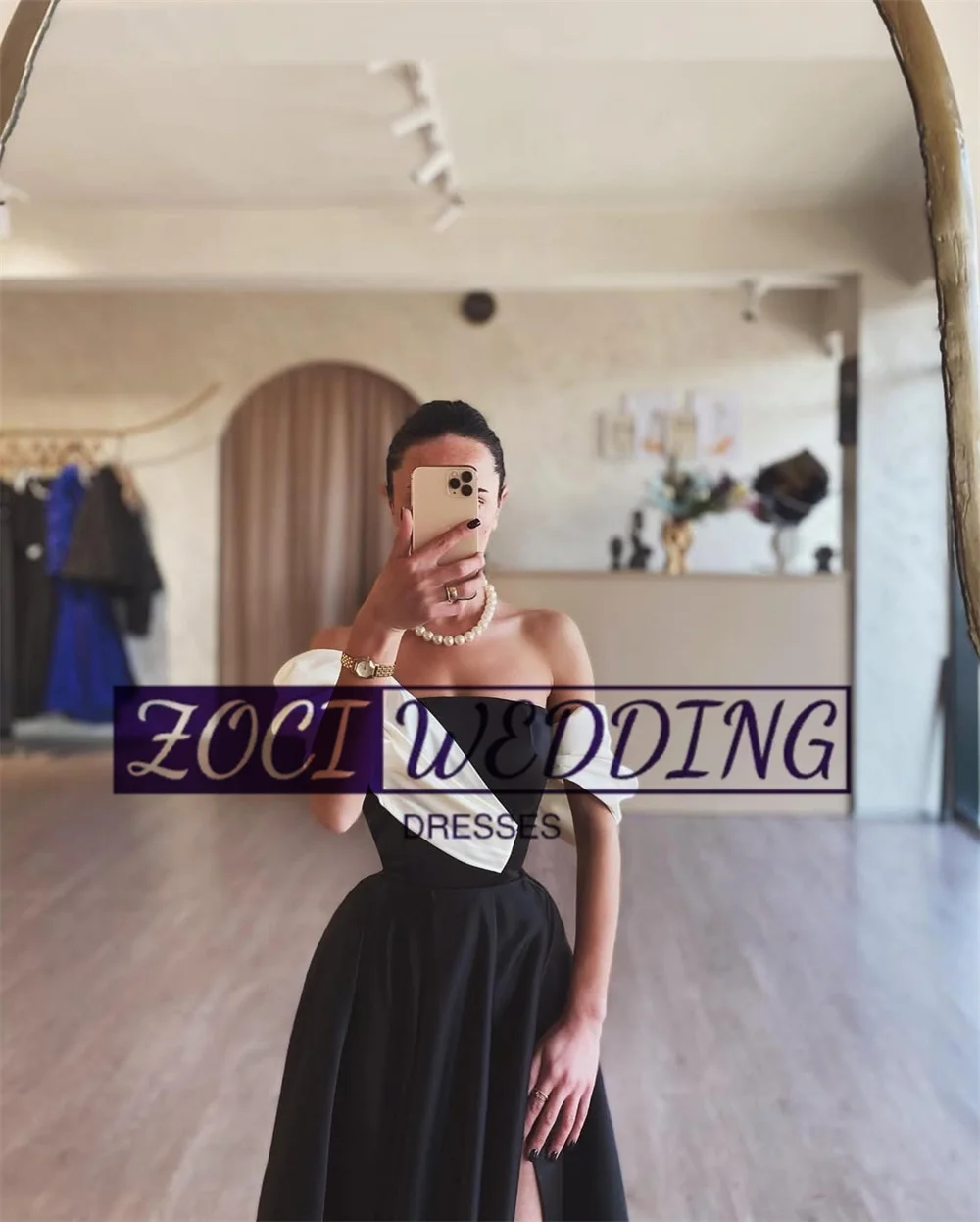 Zoci-エレガントな対照的な色のウエディングドレス,裸の肩,サテン,ラインドレス,高いサイドスリット,カスタマイズ,特別な機会