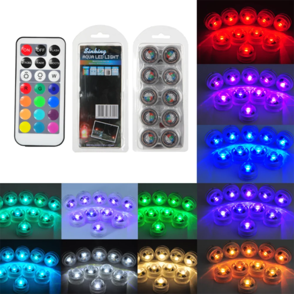 50PCS IP67 Waterproof Full Color LED Light CR2032 Powered Home Underwater Light Smart Remote Control Diving Light Diamond Shell