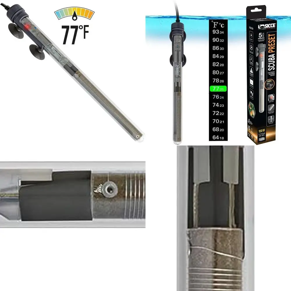 

SicceScuba150WattAquariumFishTankHeaterPresetat77℉forUpto45Gallons|150WSubmersibleforMarineSaltwaterandFreshwater|RunDryProtecti