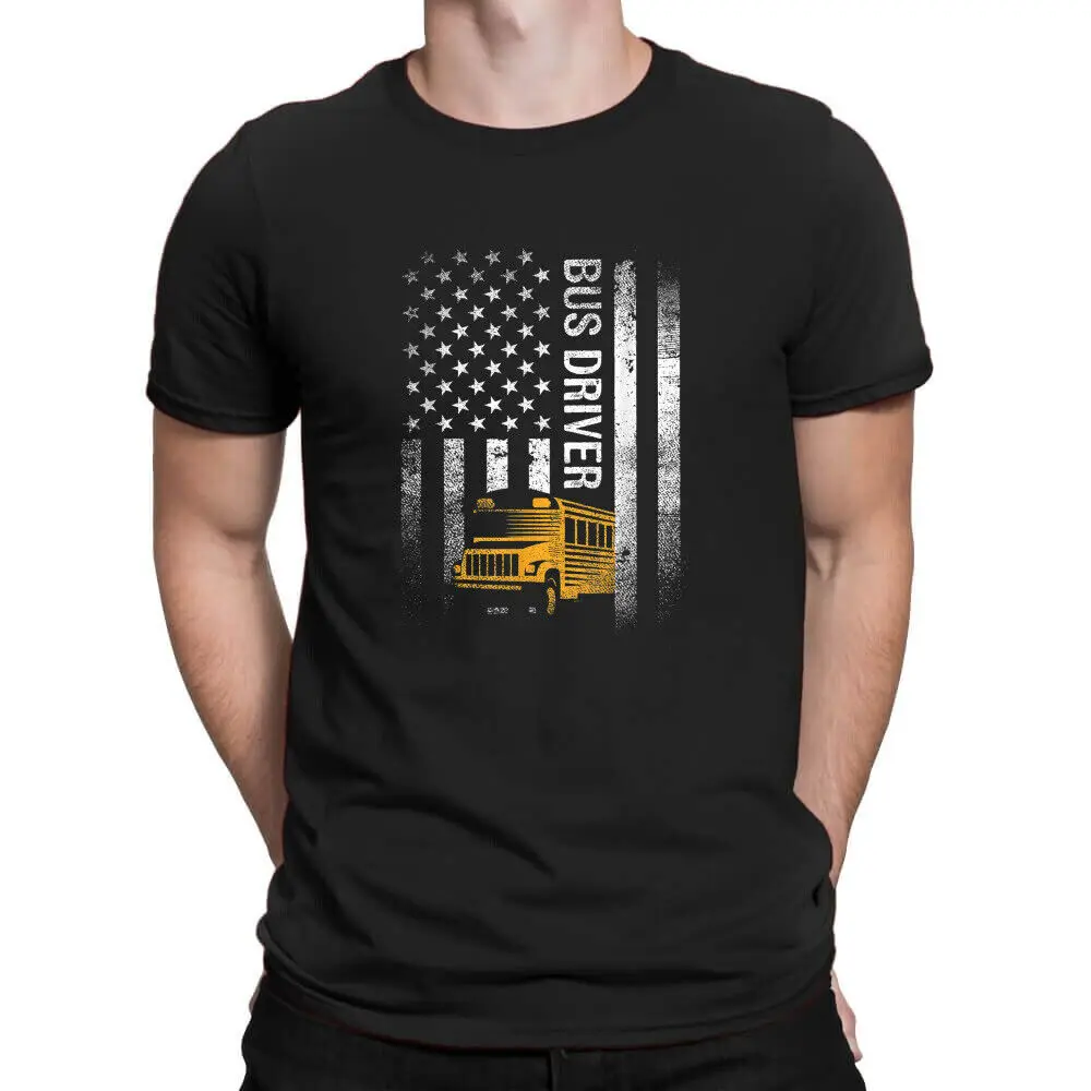 School Bus Driver Usa American Flag Funny Bus Driver T-Shirt Unisex For Man Woman Short Summer Tees Casual Cotton