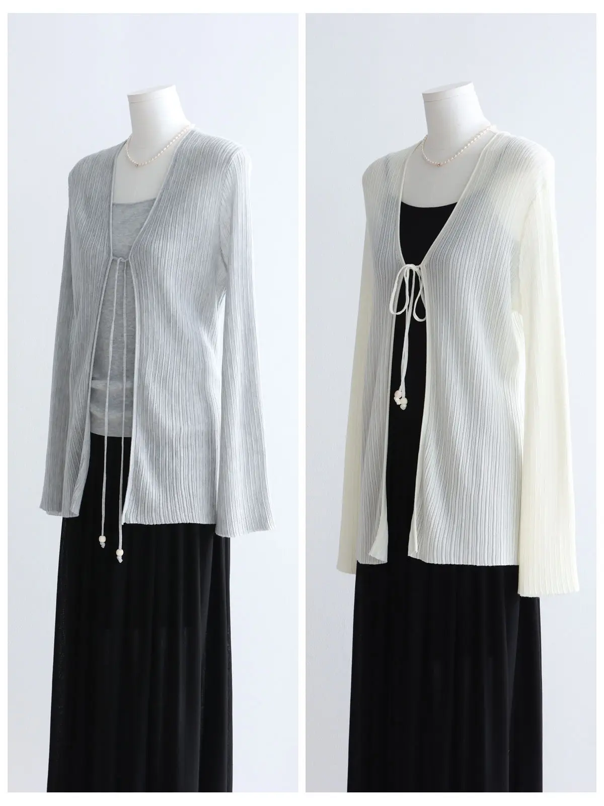 Dave&di Beaded Lace Up Knit Shirt Lyocell Cardigan Long Sleeved 26 Spring/summer Light And Thin With A Pit Stripe Draped Ov