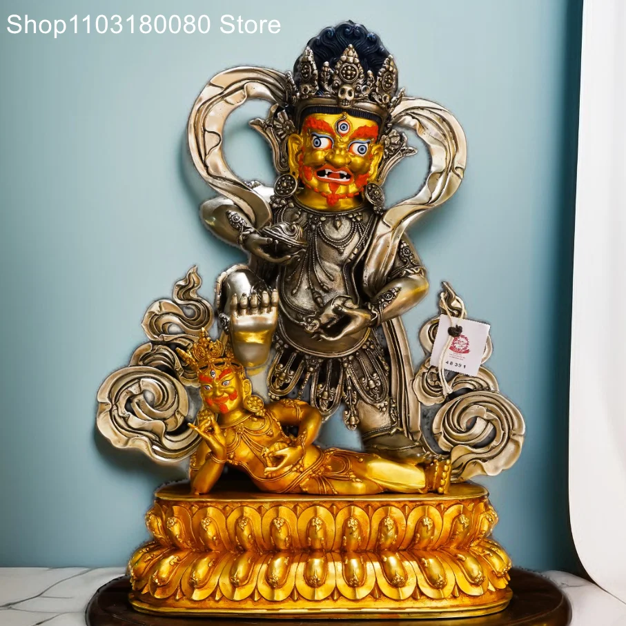 45cm White copper carving gilt Black Jambhala buddha statue Tibet buddhism Five-color God of Wealth  sculpture Large size