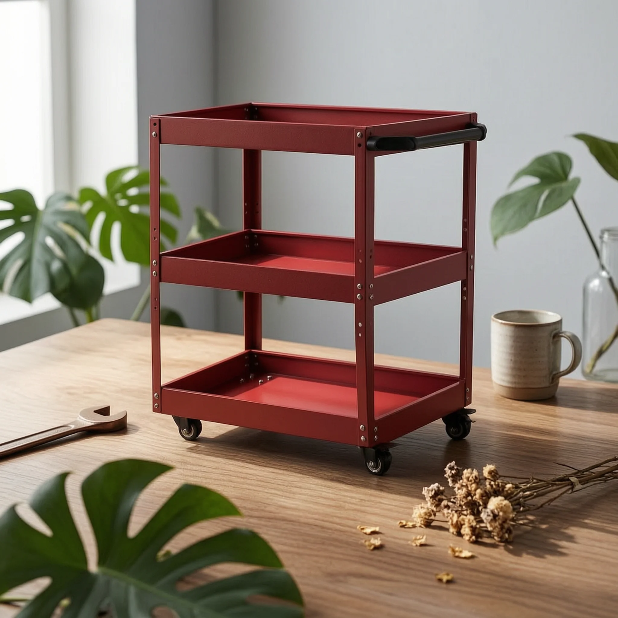 Workshop Tools Organizer - 3-Tier Tool Cart with Pegboard Mobile