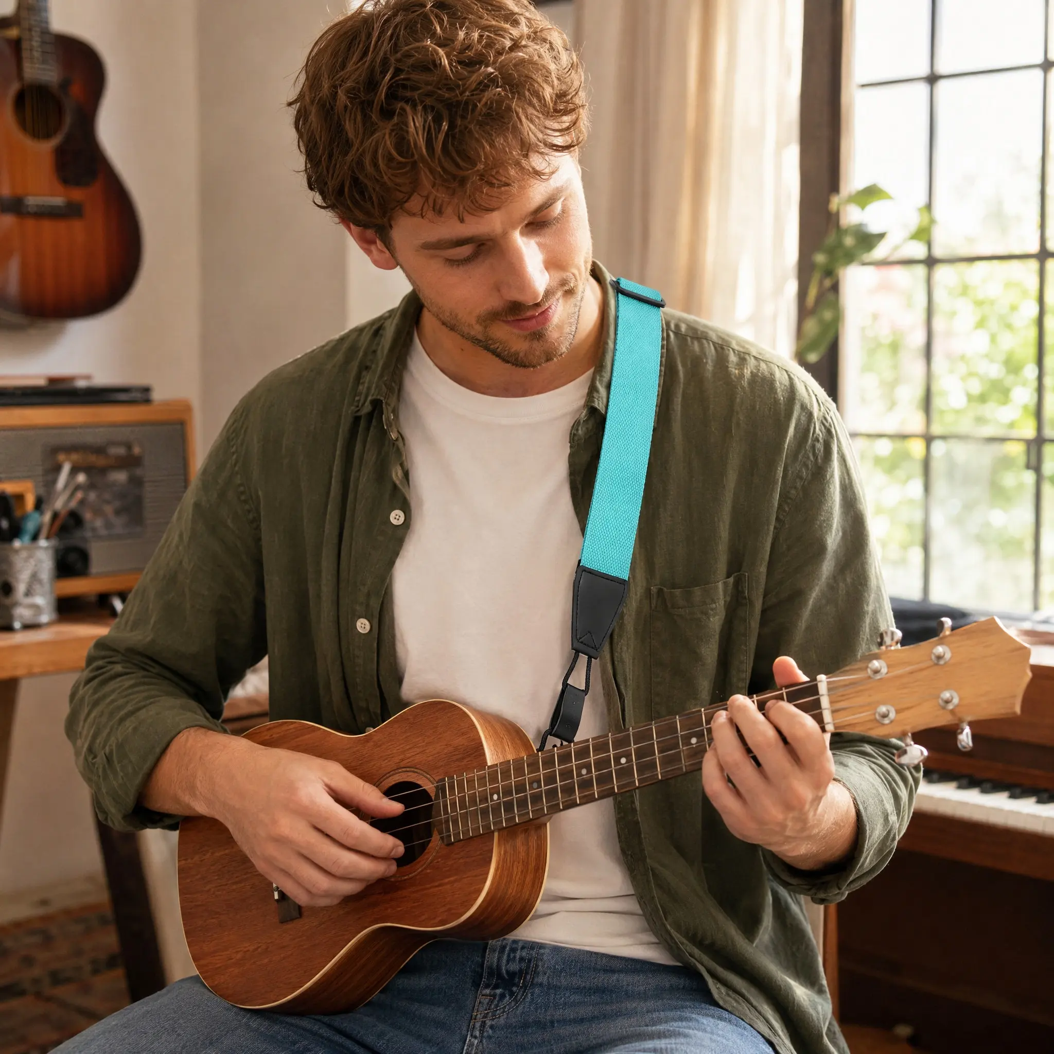 1Pcs Versatile Ukulele Strap Soft Comfortable Edges Strong Stitching Adjustable Length Ideal for Soprano Concert Tenor Baritone
