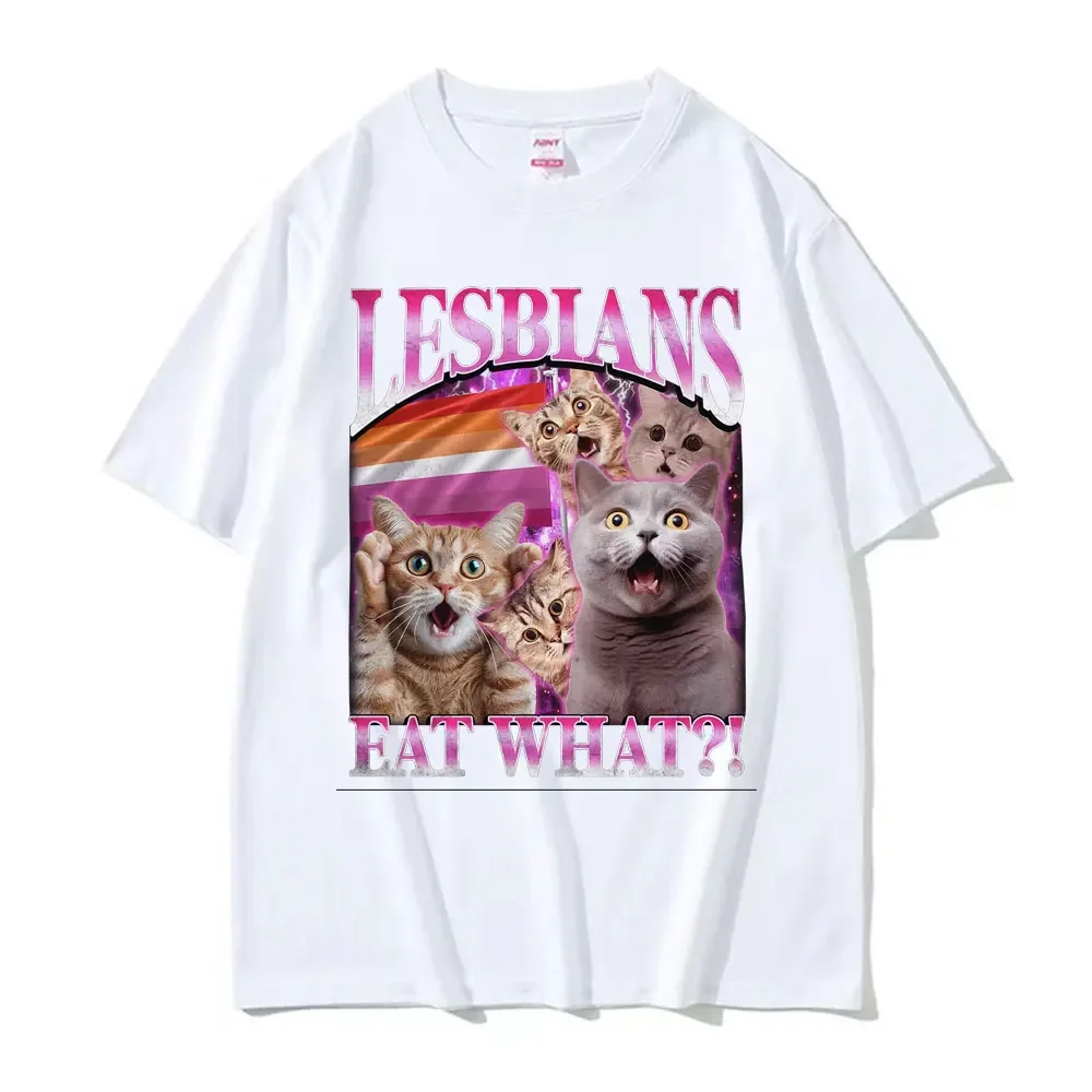Tee Shirt Short Sleeved Round Neck Y2k Tshirt Men Clothing New in Top & Tees Mens T-Shirt Camisetas Lesbians Eat What Cat Meme