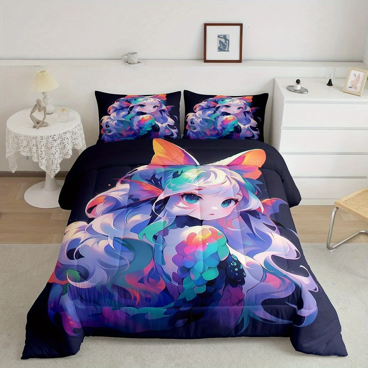 Erosebridal 2/3pcs Anime Bedding Comforters & Sets, Geisha Comforter Set, 3D Japanese Bedding Kawaii Girly Comforter Set, Anime