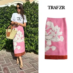 TRAF ZR Midi Skirt Elegant Women Vintage 2024 High Waist Korean Fashion Line Pink Summer Harajuku Y2k Woman Vacation Skirts