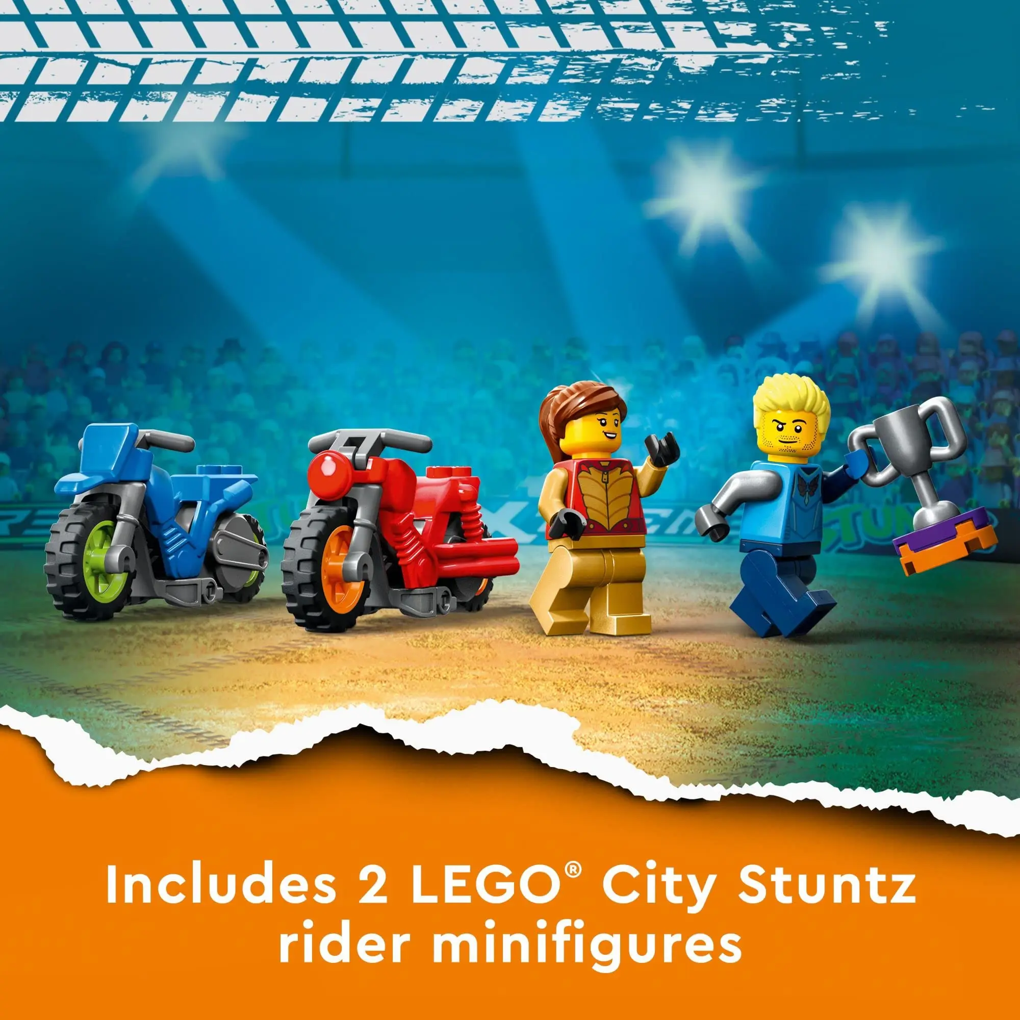 LEGO City Stuntz Spinning Stunt Challenge 60360 Player Tournaments with Flywheel-Powered Motorcycle Toys for Kids Boys Xmas Gift