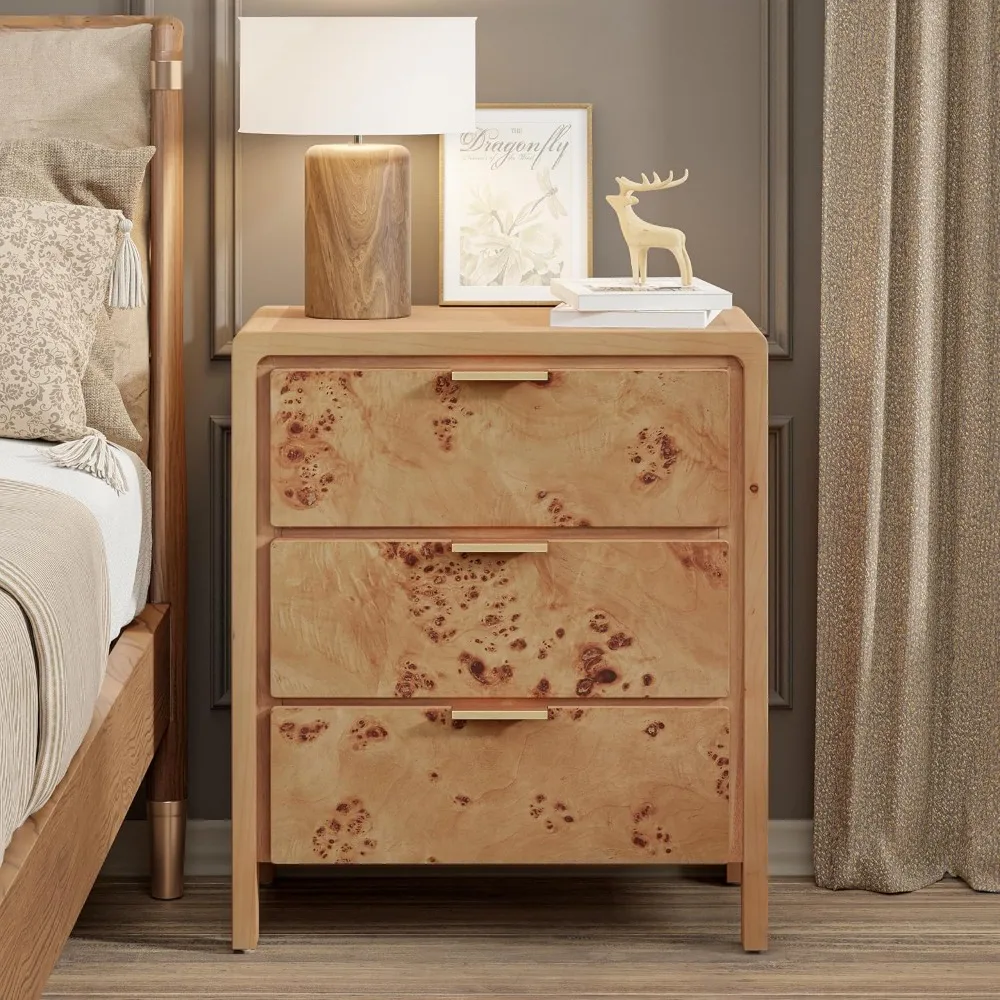 

3 Drawer Nightstand Set of 2, Wood Rustic Dresser Chest of Drawer, Vintage Accent Storage Bedside Table for Bedroom, Nightstand
