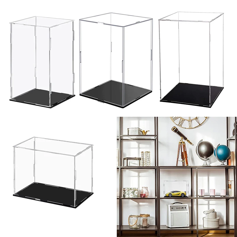 Clear Acrylic Display Case Dustproof Protection Showcase Storage Box with Black Base for Action Figures Toys Collectibles