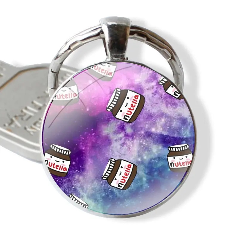 25mm Glass Cabohcon Keychain Key Rings for Women Men Jewelry Gift I Love Kawaii Nutella