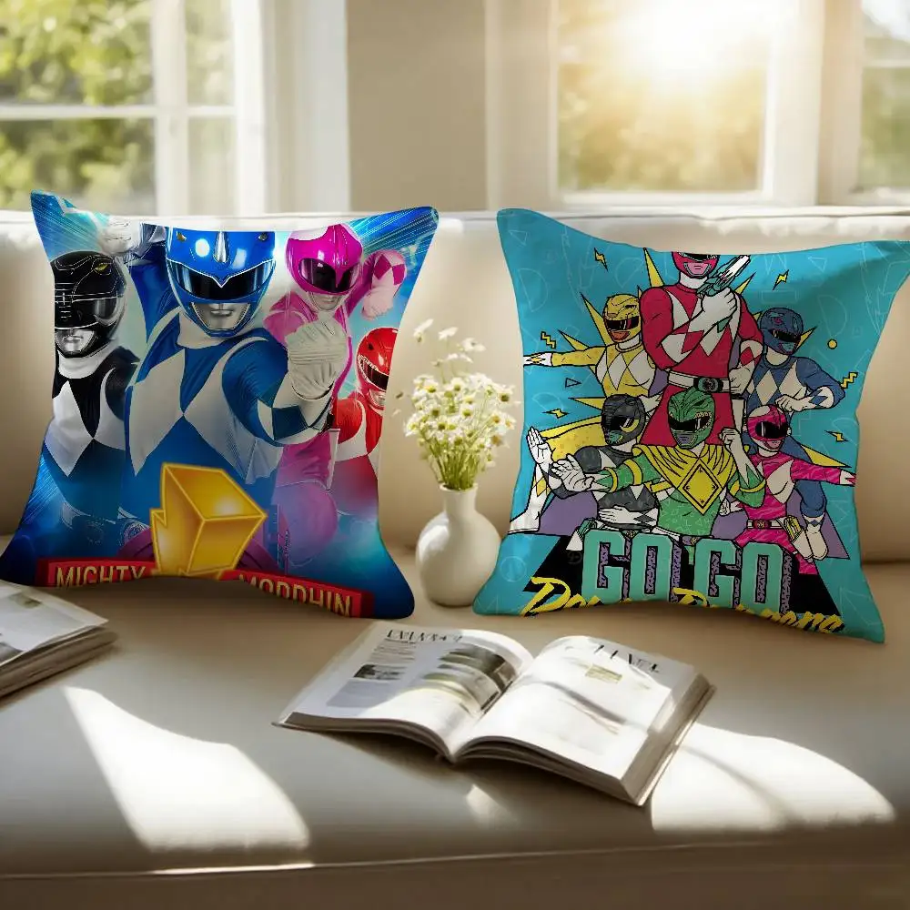 M-Mighty M-Morphin Power Rangers كيس وسادة مكافحة الغبار المخدة غير مرئية سستة حريري قصير أفخم غطاء وسادة أريكة