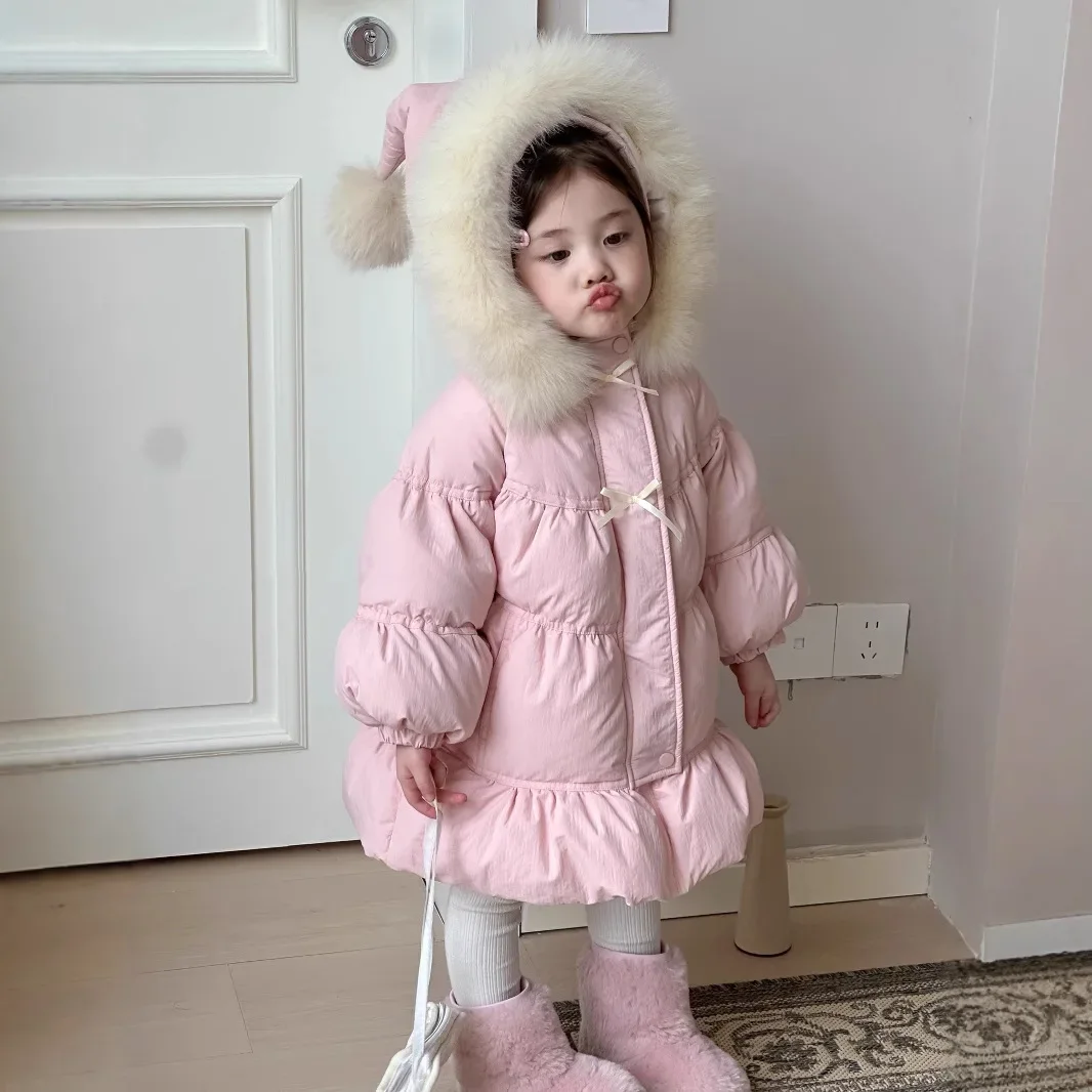 Children's Down Jacket 2024 Winter New Style Girls' and Children's Clothing Korean Edition 90 White Duck Down Coat