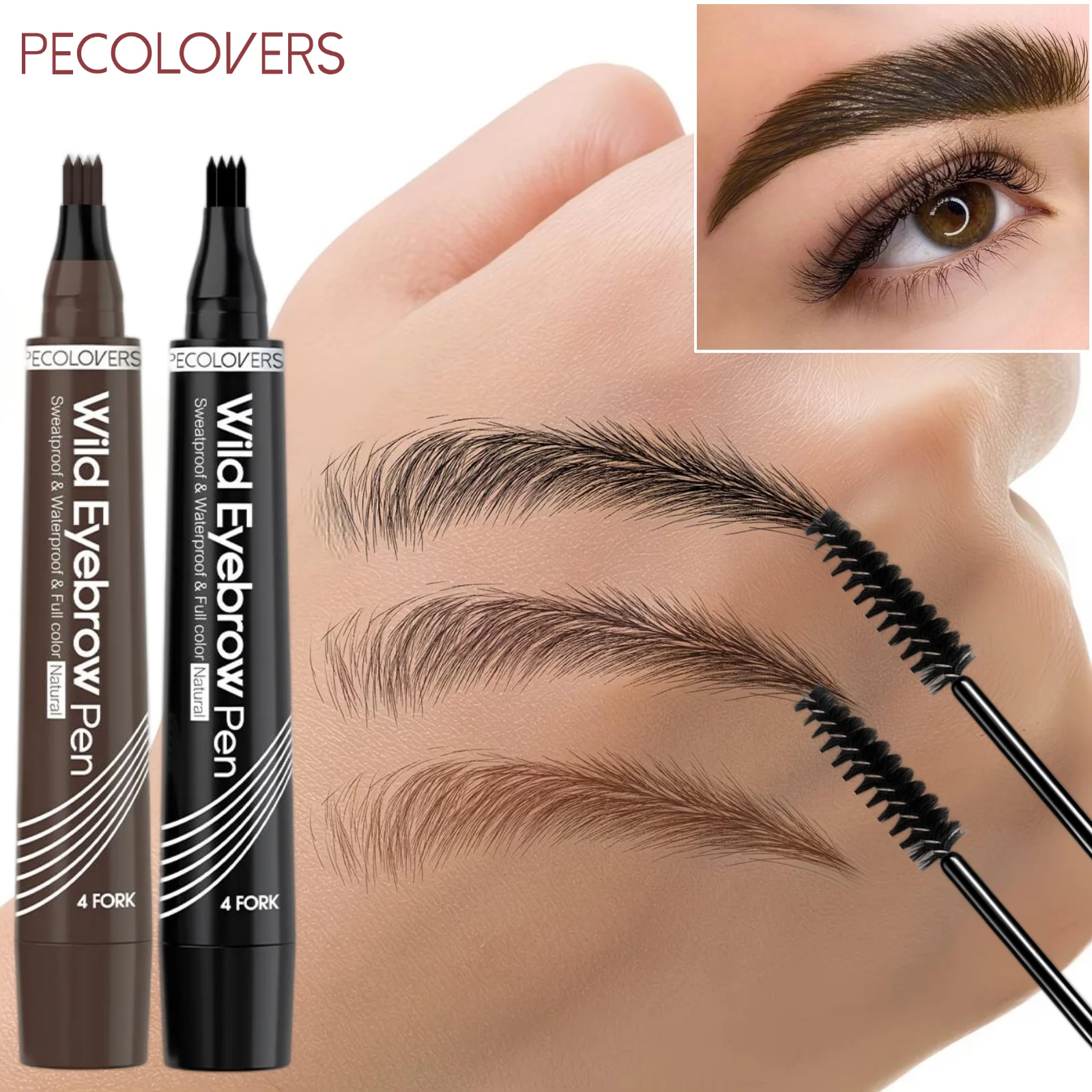 4PCS/Set Eyebrow Makeup Set - Four-pronged Pen Tip, Create Natural and Highly Pigmented Wild Eyebrows, Quick-drying