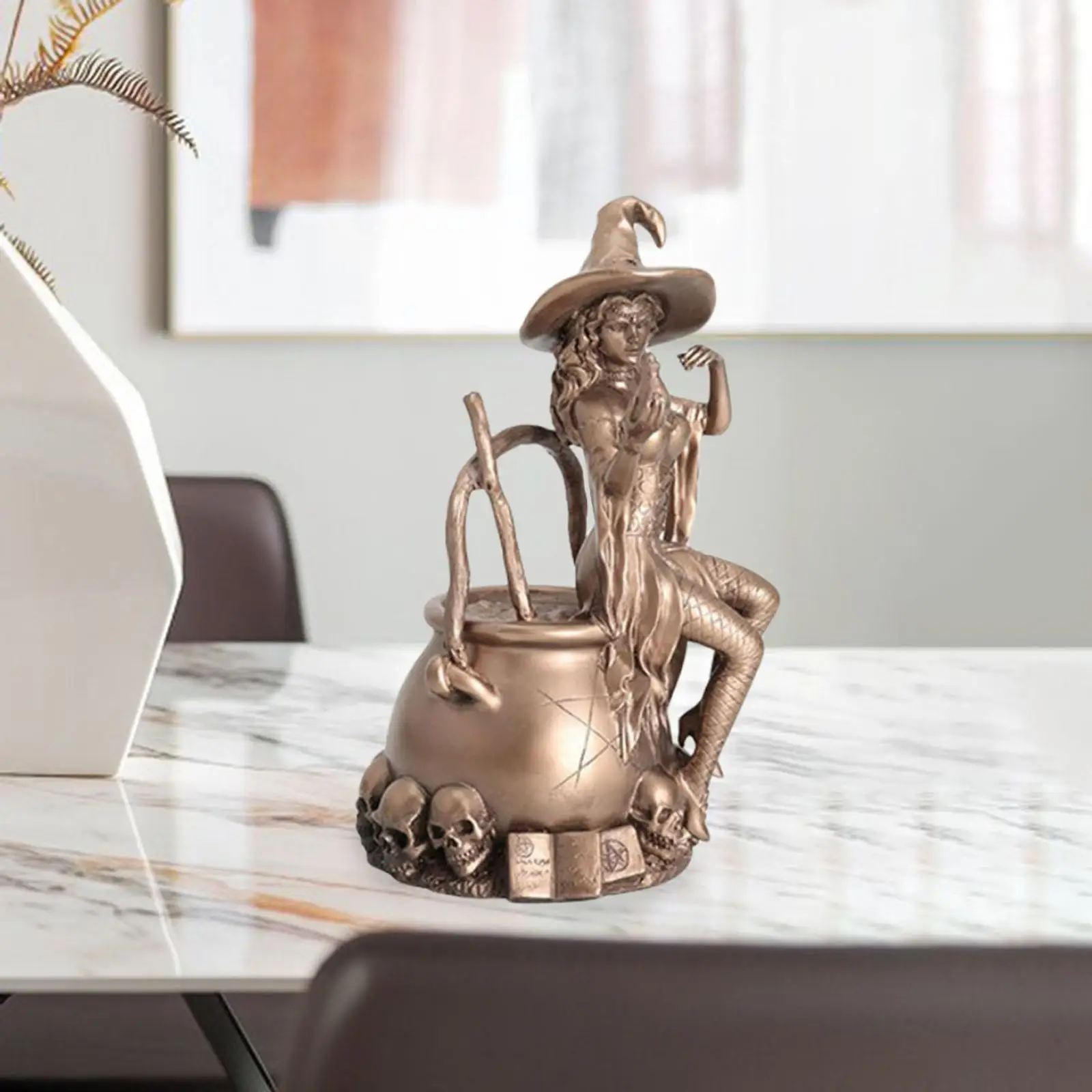 Potion Making Witch Figurine Bronze Finish Enchanter Ornament for Party