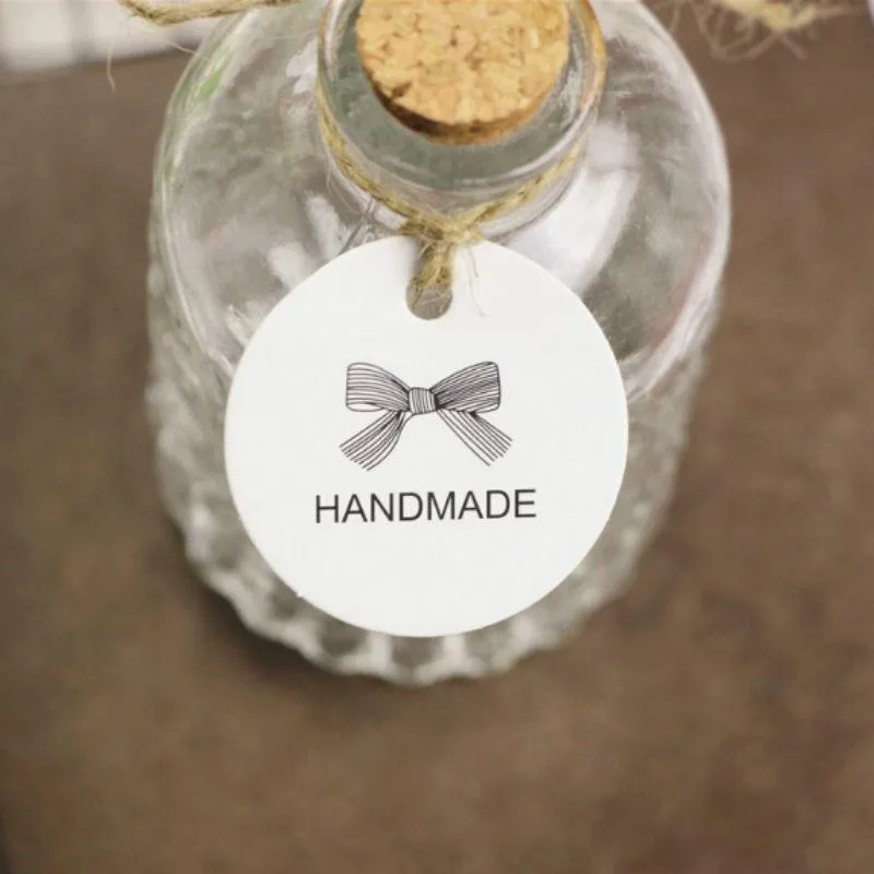100pcs Handmade Kraft Paper Gift Tags 4.3cm Vintage Stickers Label DIY Hand Made For Gift Cake Baking Sealing Hang Tag view 4