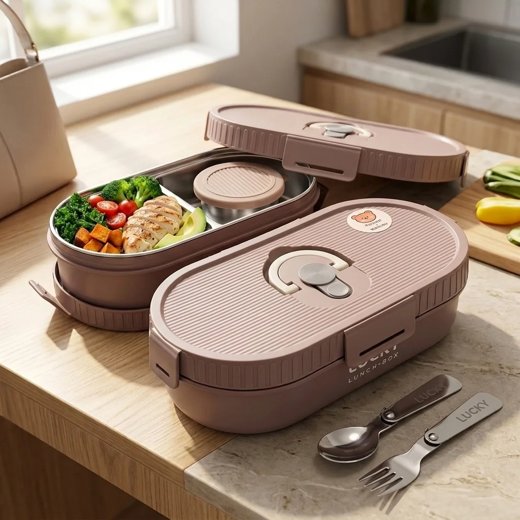 Microwavable 304 Stainless Steel Bento Box Leakproof Portable Lunch Box for Adults Kids Meal Prep Food Storage Containers